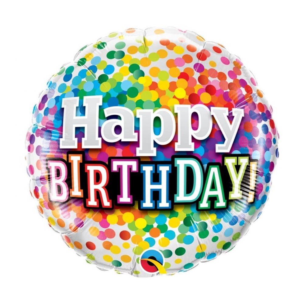 Balon foliowy okrągły Happy birthday kolorowe konfetti 18" QL