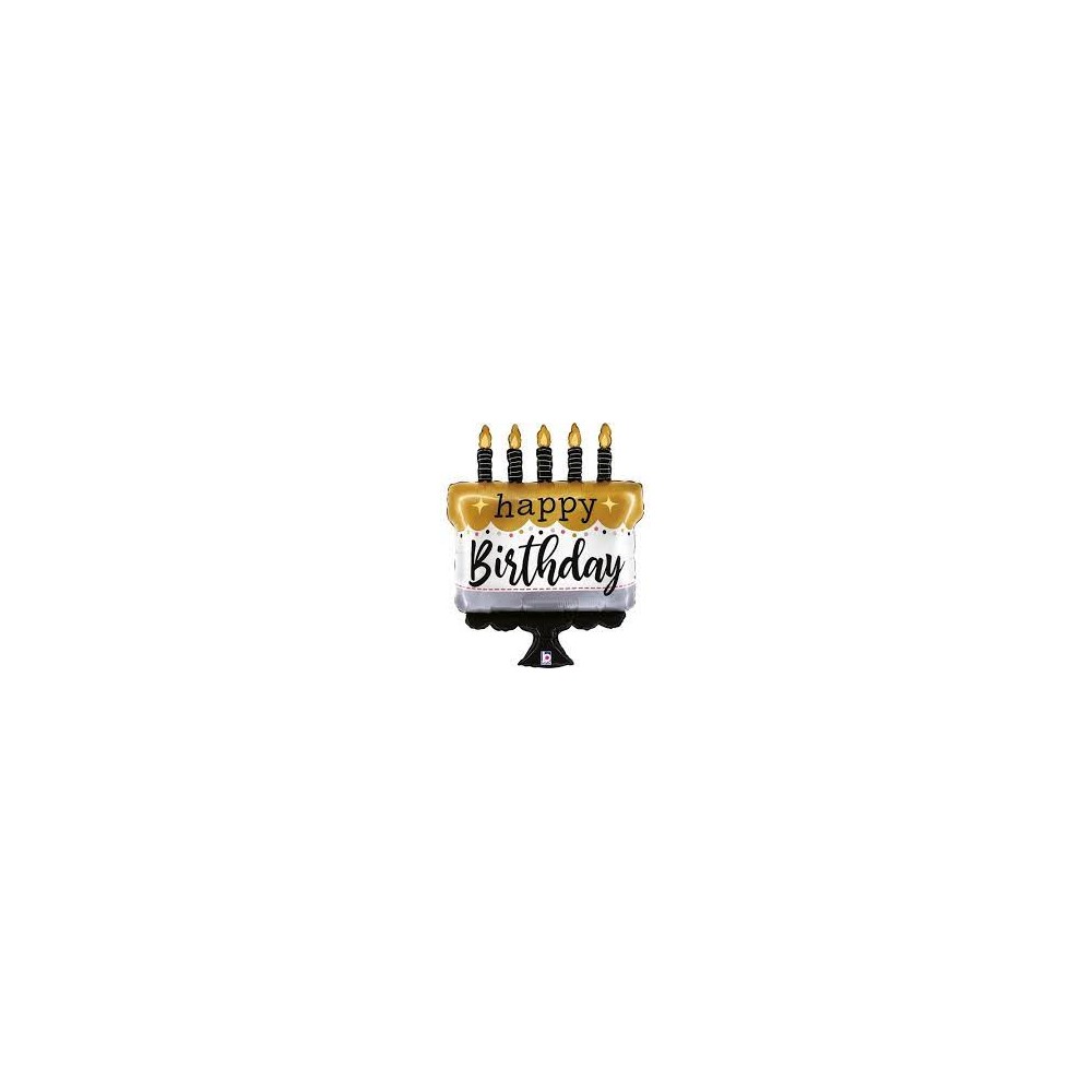 Balon foliowy Tort - happy birthday czarno złoty 71 cm