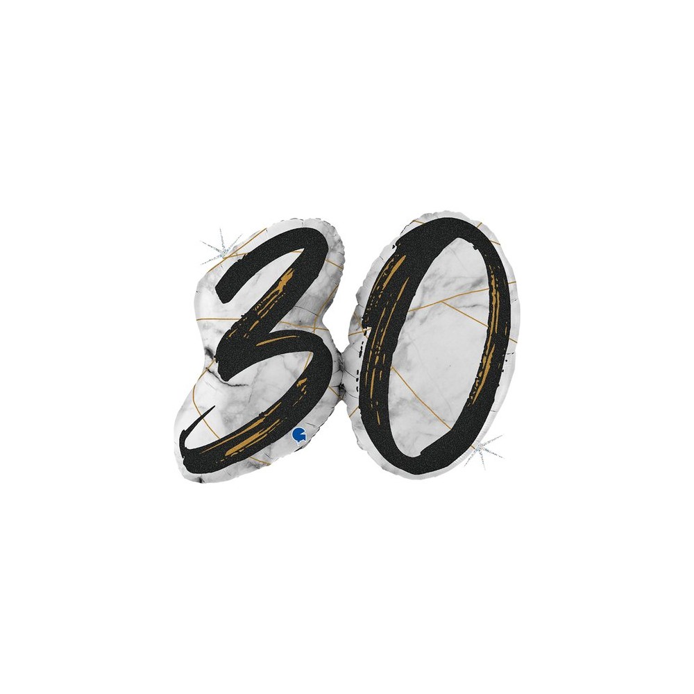Balon Foliowy Cyfra 30 urodziny, marmur czarny, 109 cm