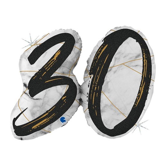Balon Foliowy Cyfra 30 urodziny, marmur czarny, 109 cm
