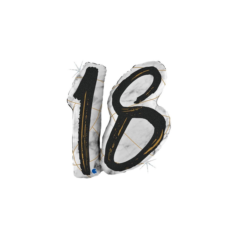 Balon Foliowy Cyfra 18 urodziny, marmur czarny, 109 cm