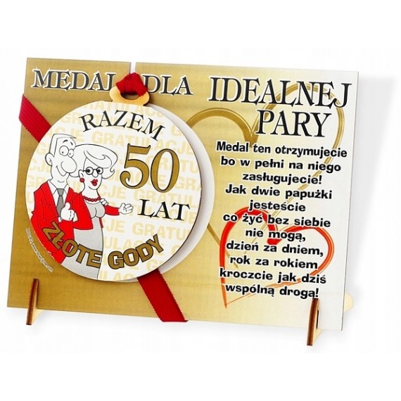 Medal z podstawką drewno - 50 rocznica ślubu