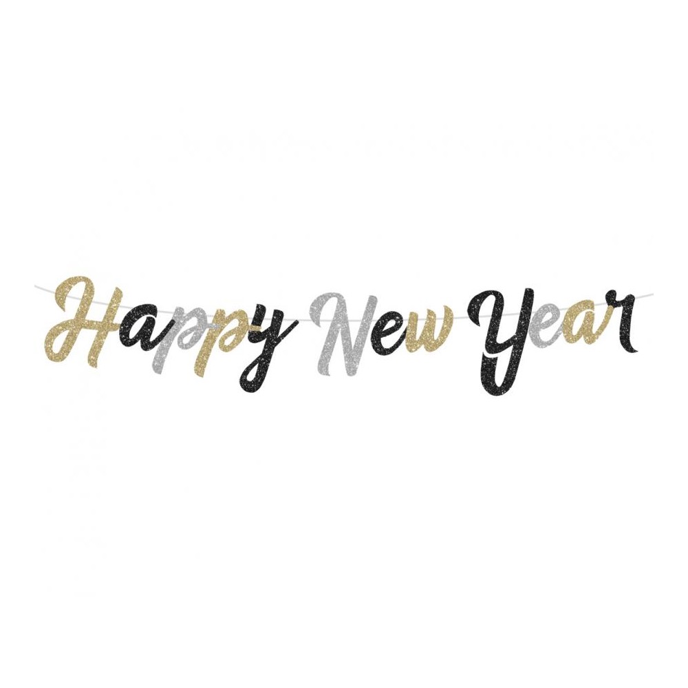 Girlanda papierowa Happy New Year, brokatowa, 250 cm