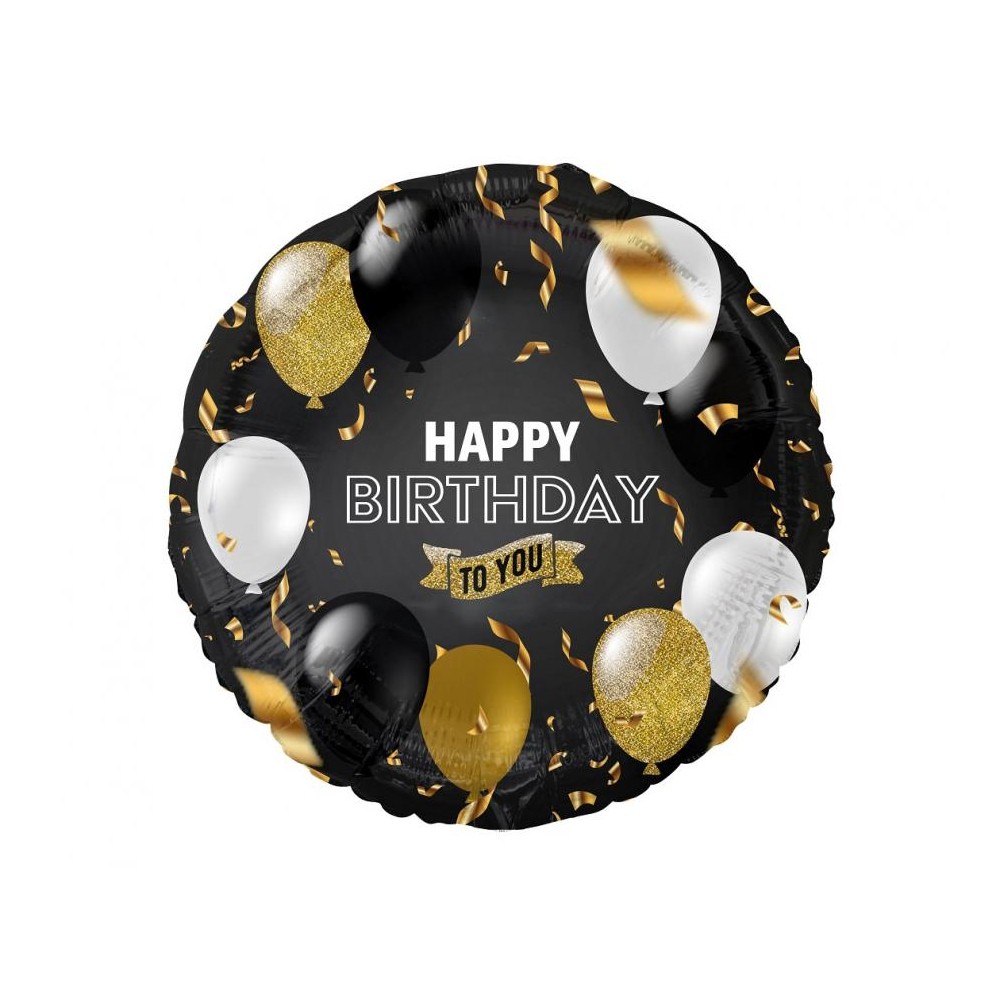 Balon foliowy okrągły Happy birthday czarny