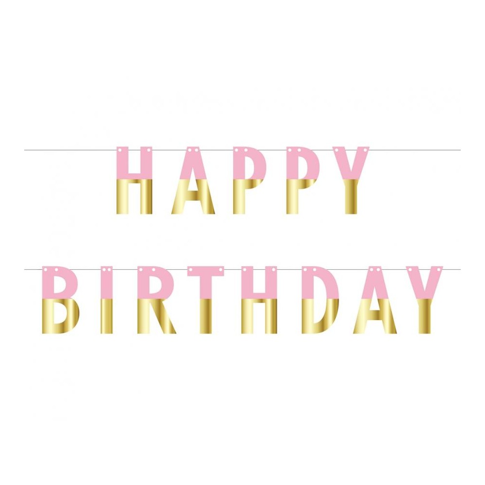 Girlanda papierowa Happy Birthday, różowo-złota, 160 cm