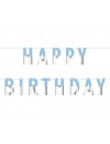 Girlanda papierowa Happy Birthday, niebiesko-srebrna , 160 cm