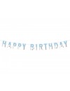 Girlanda papierowa Happy Birthday, niebiesko-srebrna , 160 cm
