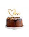 Dekoracja / topper akrylowy na tort Love, złota, 13x10 cm